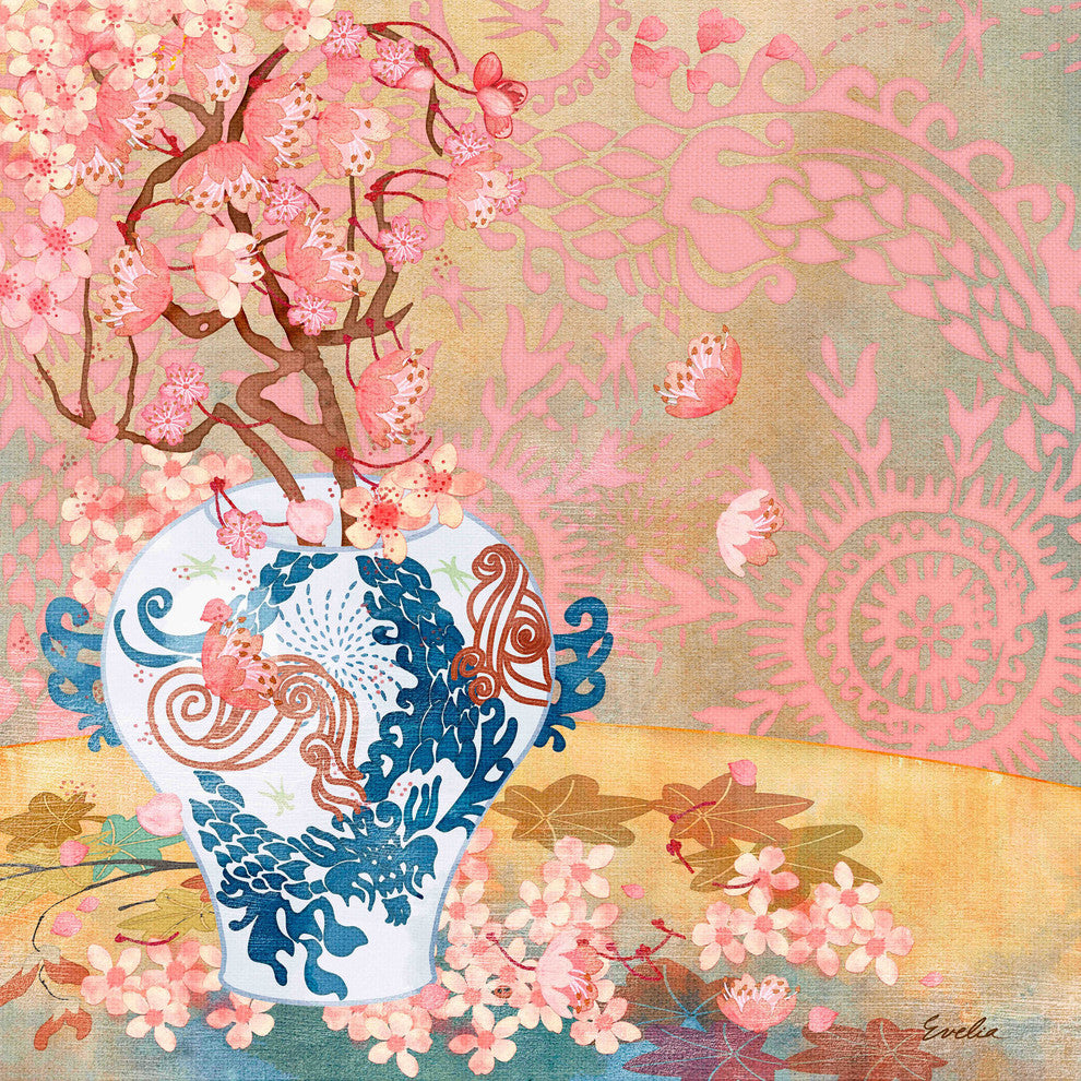 "Chinese Blue Vase I" Painting Print on Canvas by Evelia