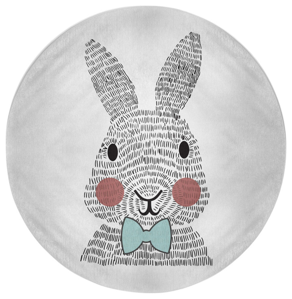 Bow-tie Bunny Easter Chenille Rug, Wave Top Blue, 5' Round