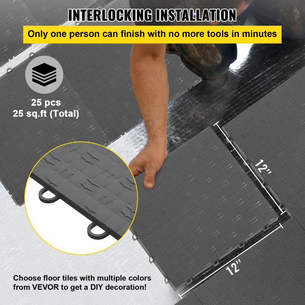 VEVOR 12"x12" Interlocking Garage Flooring Tiles, Gray, 25 Sq. Ft.