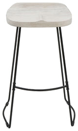 Tiva 30" Handcrafted Backless Barstool, Whitewashed Mango Wood Saddle Seat