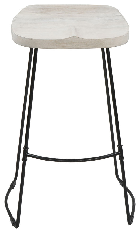 Tiva 30" Handcrafted Backless Barstool, Whitewashed Mango Wood Saddle Seat