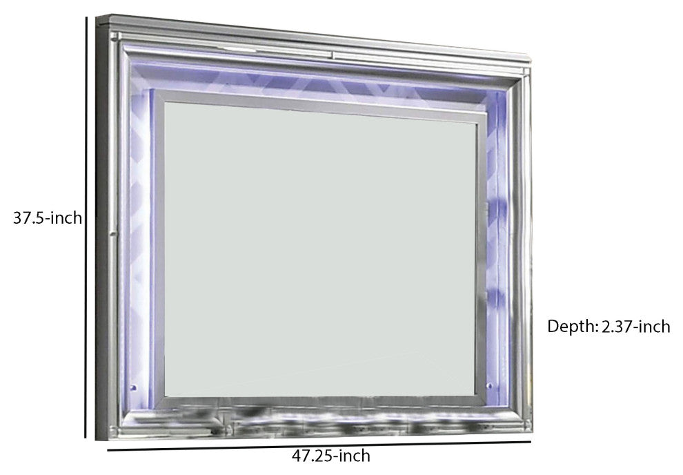 Benzara BM252504 Wall Mirror With LED light and Wooden Frame, Silver