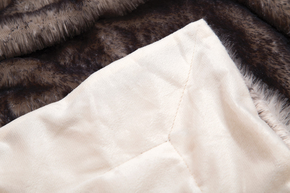 Faux Fur Throw Blanket, Dark Grey-Tipped Fox