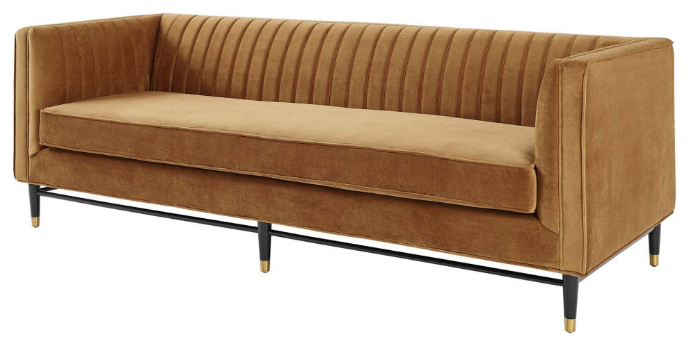 Tufted Sofa, Velvet, Brown, Modern, Living Lounge Room Hotel Lobby Hospitality