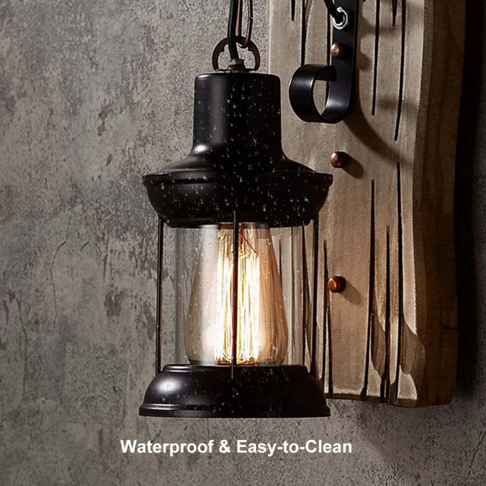 Industrial Cottage Style Clear Glass Lantern 1-Light Wall Light & Wood Backplate