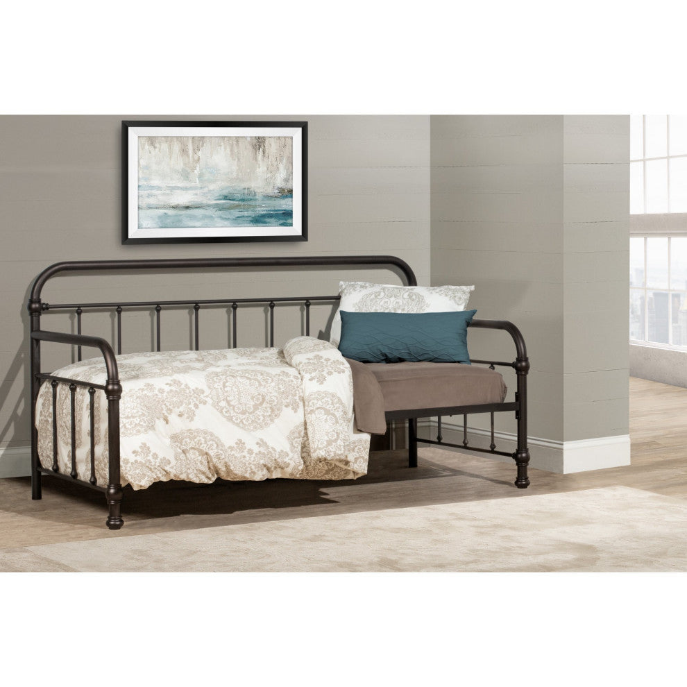 Farmhouse Twin Daybed, Spindle Design With Metal Frame, Bronze, Single