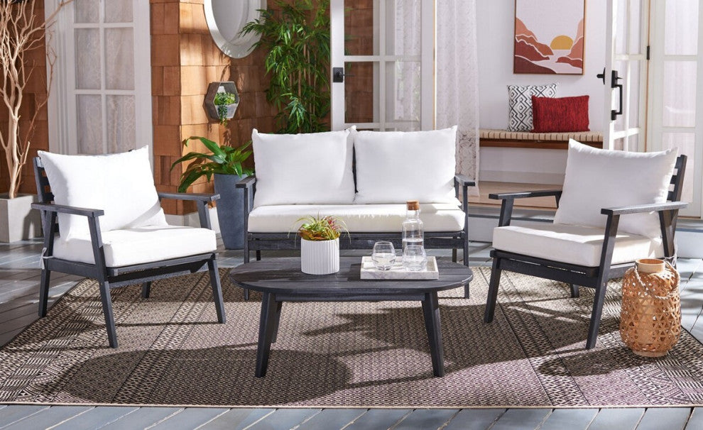 Safavieh Outdoor Deacon 4 Piece Living Set Black/Beige
