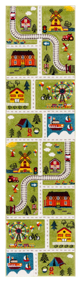 Safavieh Carousel Kids Collection CRK197Y Rug, Green/Beige, 2' X 8'