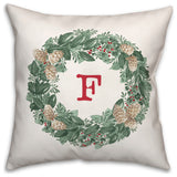Christmas Wreath Monogram F 18x18 Spun Poly Pillow