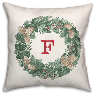 Christmas Wreath Monogram F 18x18 Spun Poly Pillow