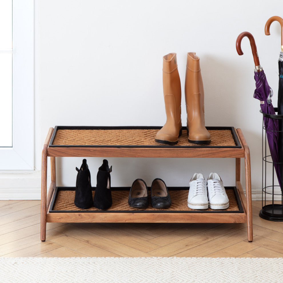 Double-Tier Natural Stand With 3-Pair Rubber Boot Trays Arrowhead