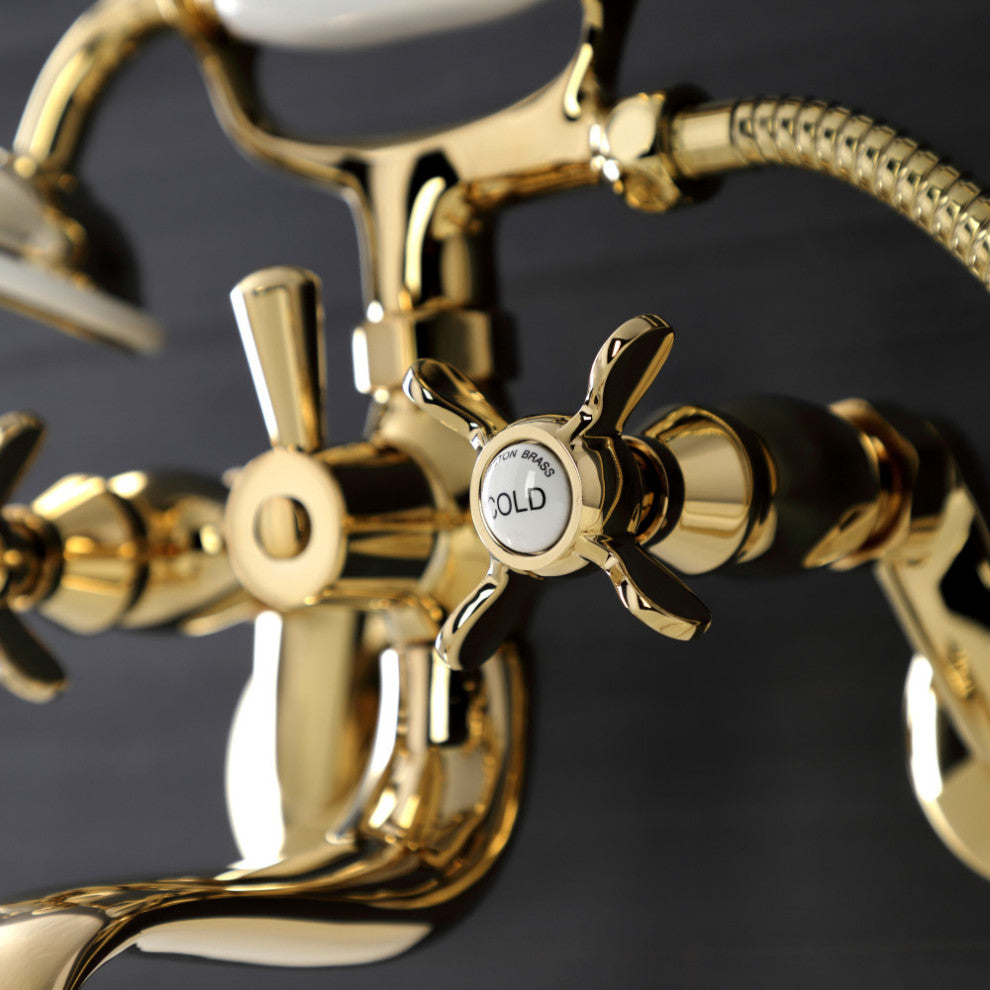 KS246PB Wall Mount Clawfoot Tub Faucet With Hand Shower, Polished Brass