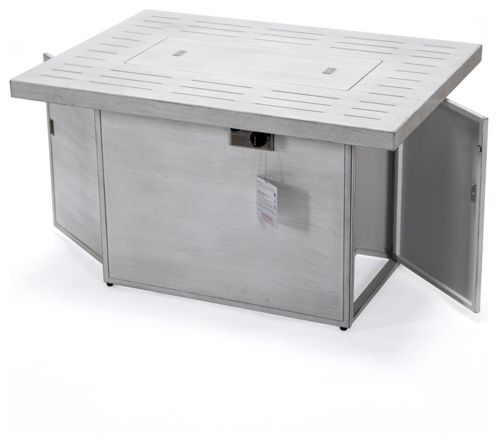 LeisureMod Chelsea Patio Aluminum Propane 44" Fire Pit Table, Weathered Gray