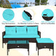 Costway 3PCS Patio Rattan Furniture Set 3-Seat Sofa Cushioned Table Turqouise