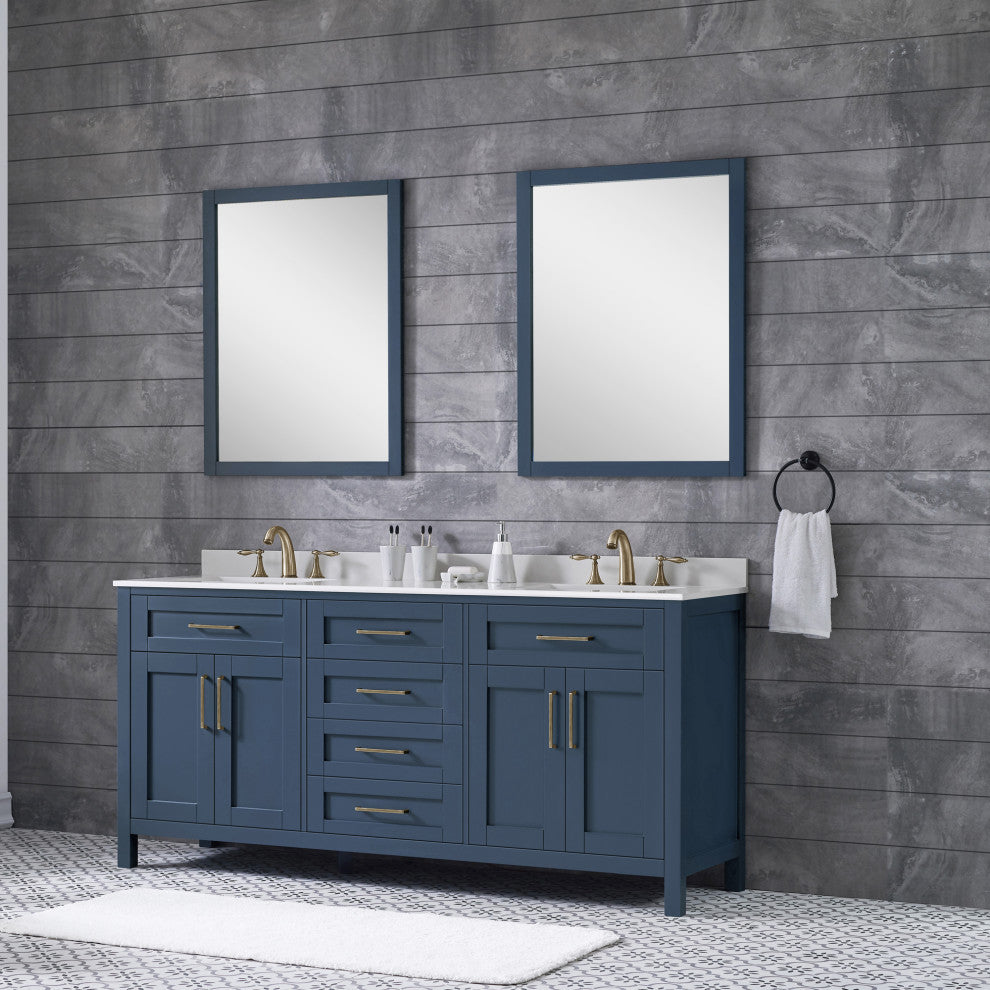 Tahoe Double Vanity Set With Mirrors, Cultured Marble Top, Midnight Blue, 72"