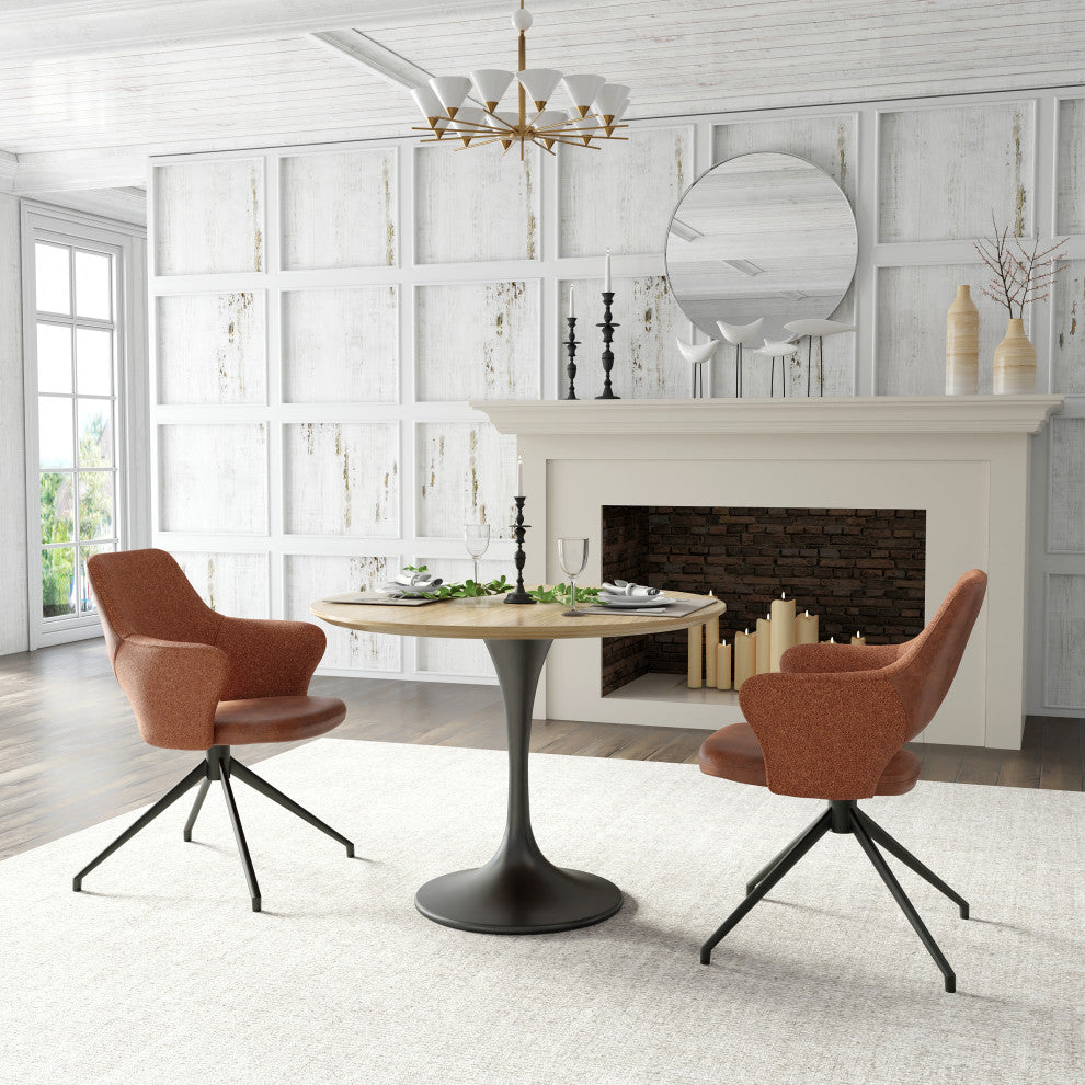 Astrid Round Table With Oak Veneer Top and Matte Black Base