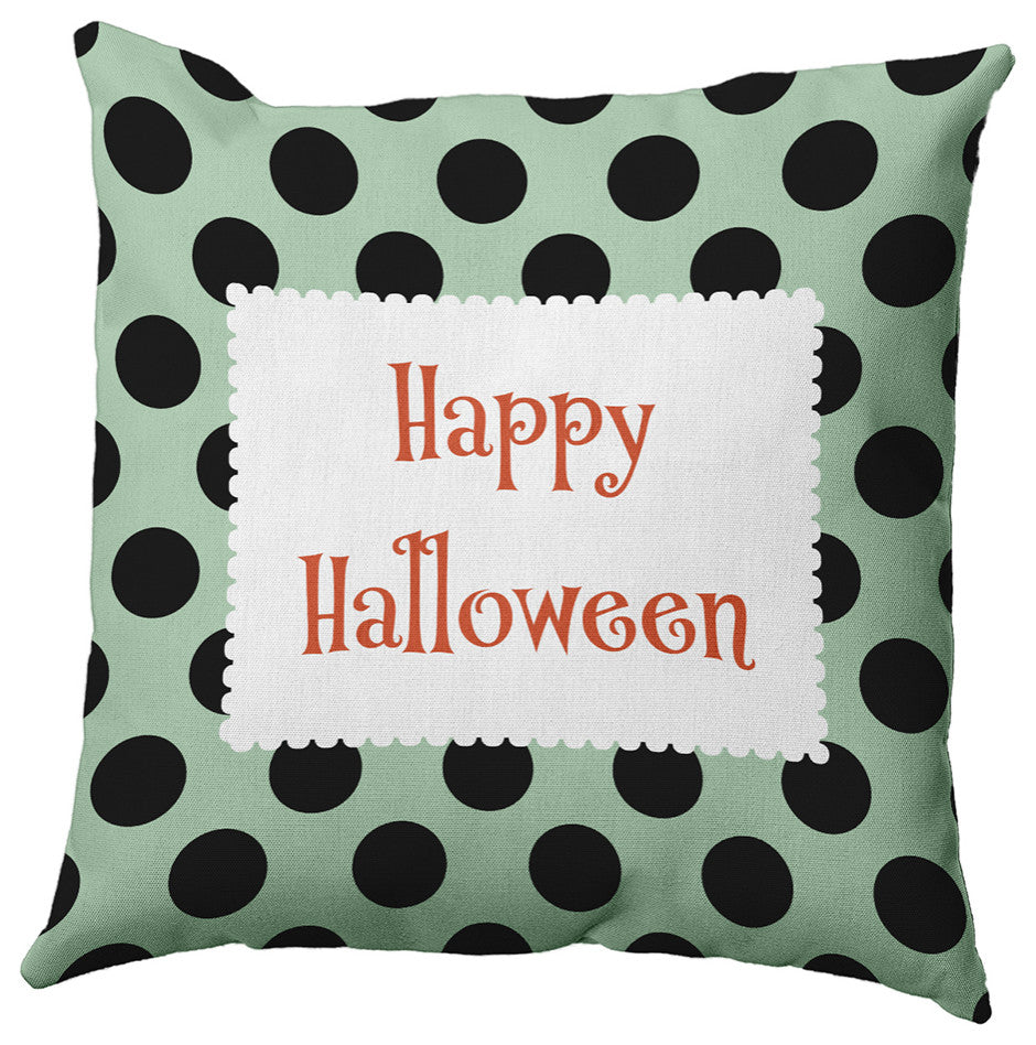 Happy Halloween Dots Accent Pillow, Mint Green, 18"x18"