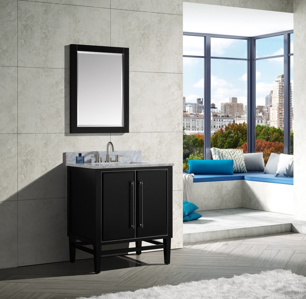 Mason 30" Vanity Only, Black With Brushed Silver Hardware