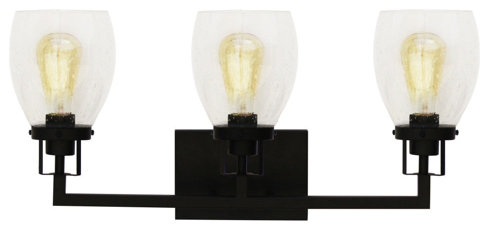 Jordan 2-Light Vanity Light, Matte Black With Clear Seeded Glass Shades