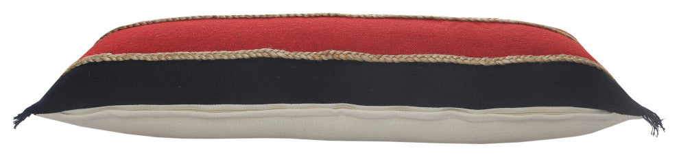 Atlantis Americana Striped Lumbar Pillow with Jute Braiding, 14" X 36"
