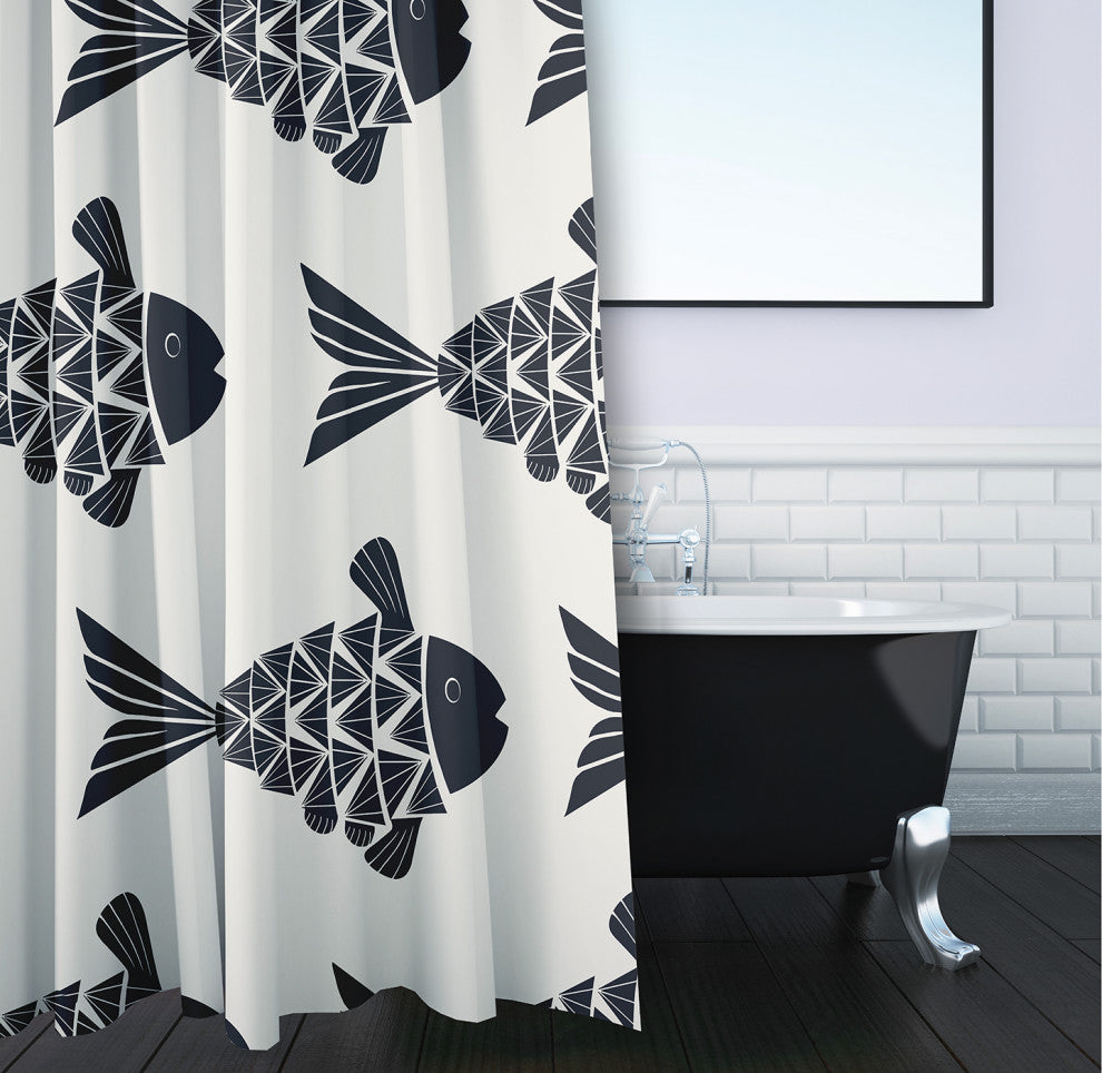 Fish Tales Shark Blue 70" w x 73" h Shower Curtain