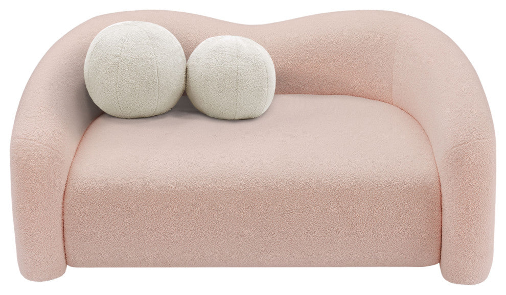 Kali Faux Shearling Teddy Fabric Upholseterd  Loveseat, Pink