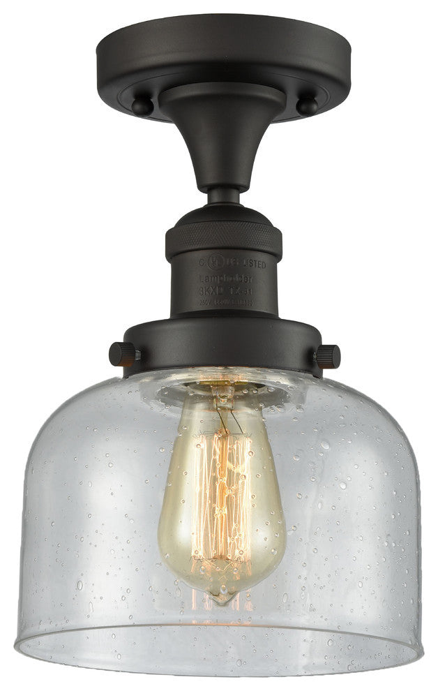 Large Bell 8" Semi-Flush Mount, Oil Rubbed Bronze, Glass: Seedy