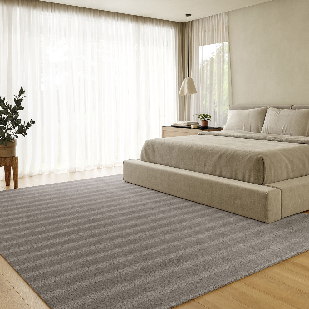 Vestry Striped Wool Area Rug, Bark 9' x 12'