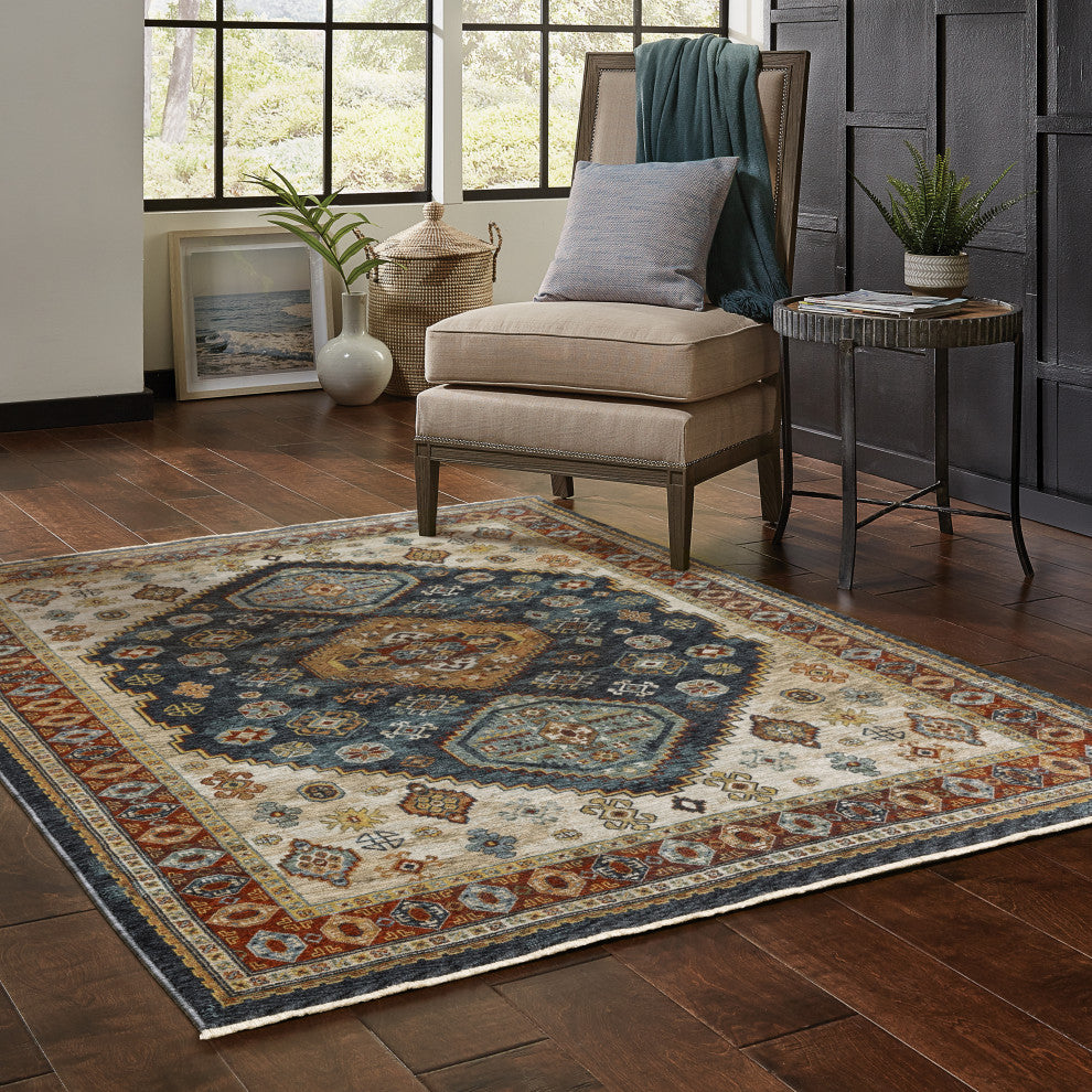 Augustus Medallion Blue/ Multi Indoor Area Rug, Blue, 9'10"x12'10"