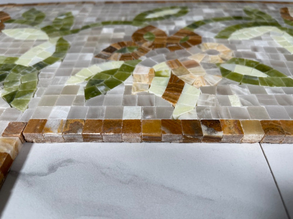 Marble Mosaic Border Listello Tile Foglia Onyx 7.9x19.7 Polished, 1 piece