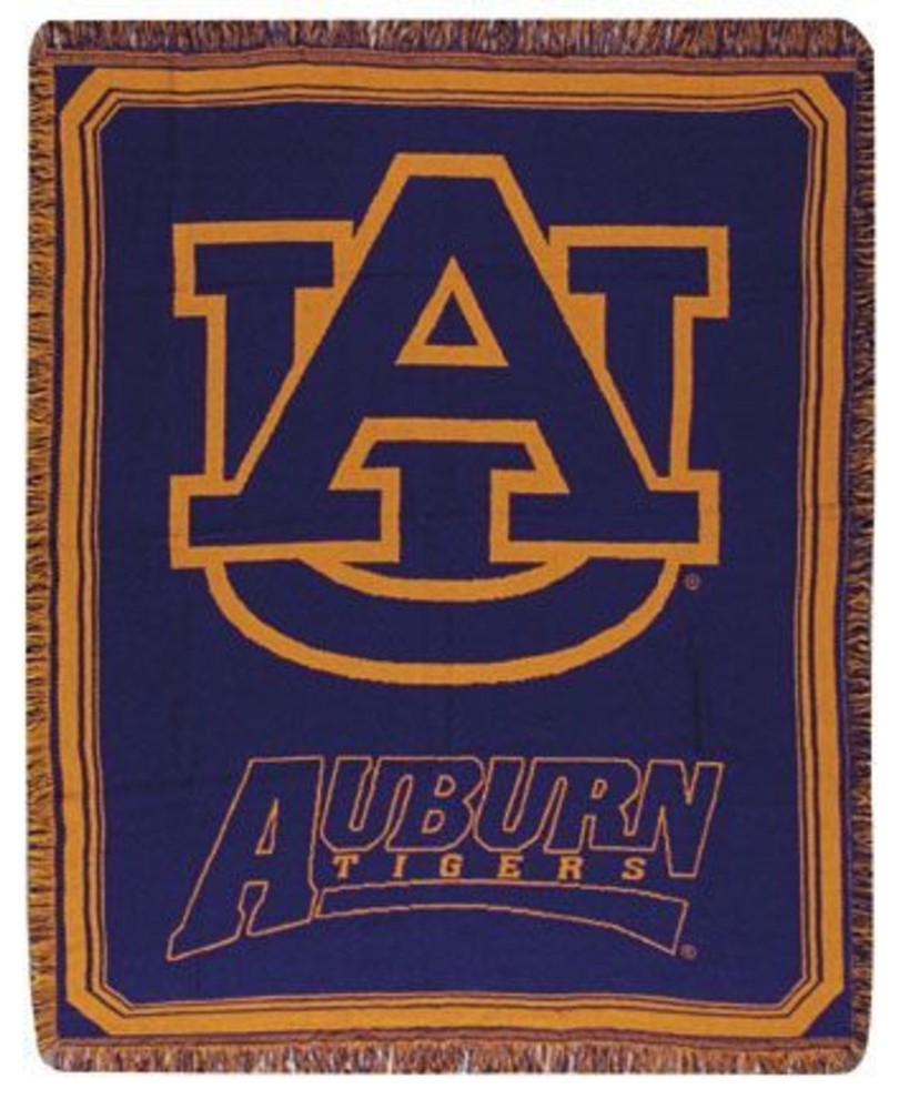 Navy Blue and Orange Auburn University Tigers Afghan Throw Blanket, 48"x60"