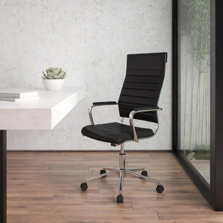 Hansel High Back LeatherSoft  Ribbed Executive Swivel Office Chair, Black
