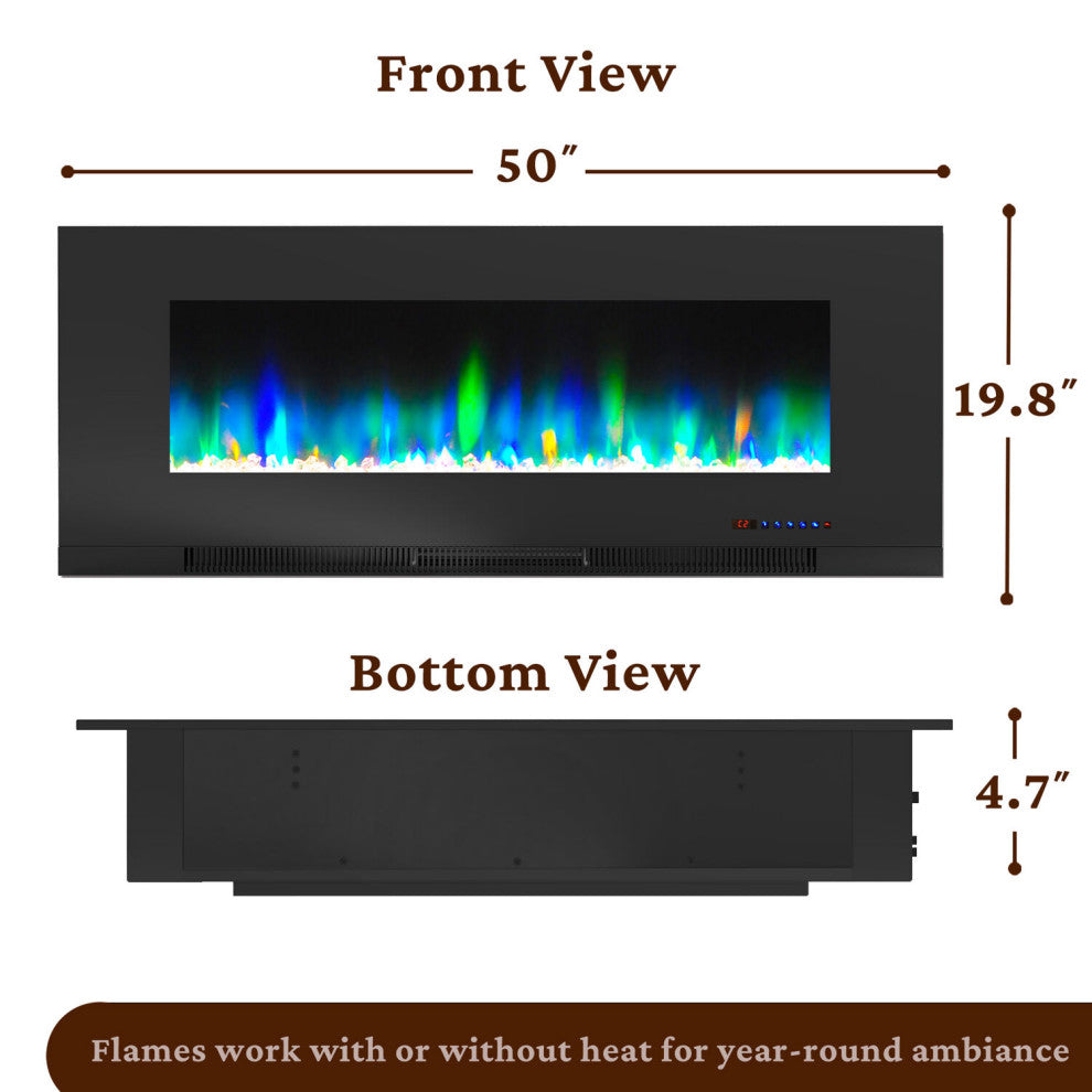 50" LED Cambridge Wall-Mount Electric Fireplace With Remote, Black