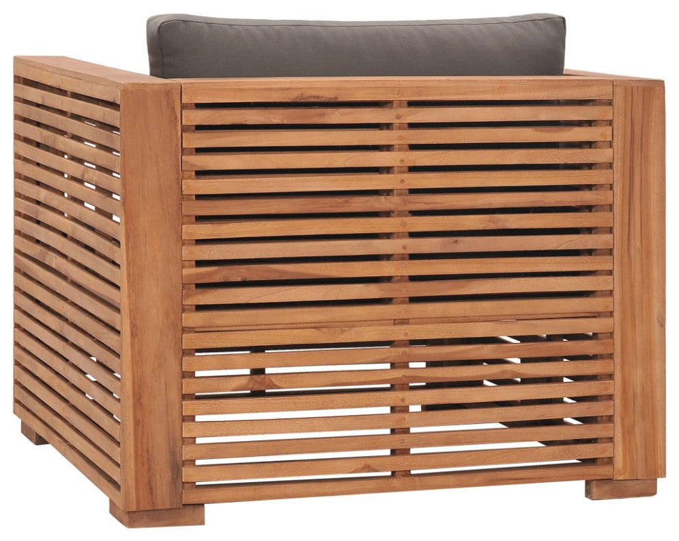 vidaXL Patio Sofa Chair With Dark Gray Cushions Solid Teak Wood