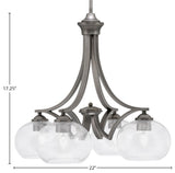 Zilo Downlight, 4 Light, Chandelier, Graphite Finish, 7" Clear Bubble Glass