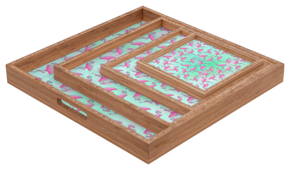 Deny Designs Madart Inc Pink And Aqua Flamingos Square Tray