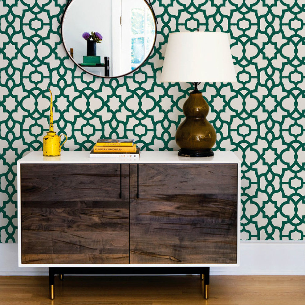 Trellis Peel and Stick Vinyl Wallpaper, Forest Green, 24"w X 60"h