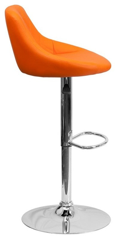 Estella Lily Low-Back Orange Vinyl Swivel Bucket Adjustable Barstool