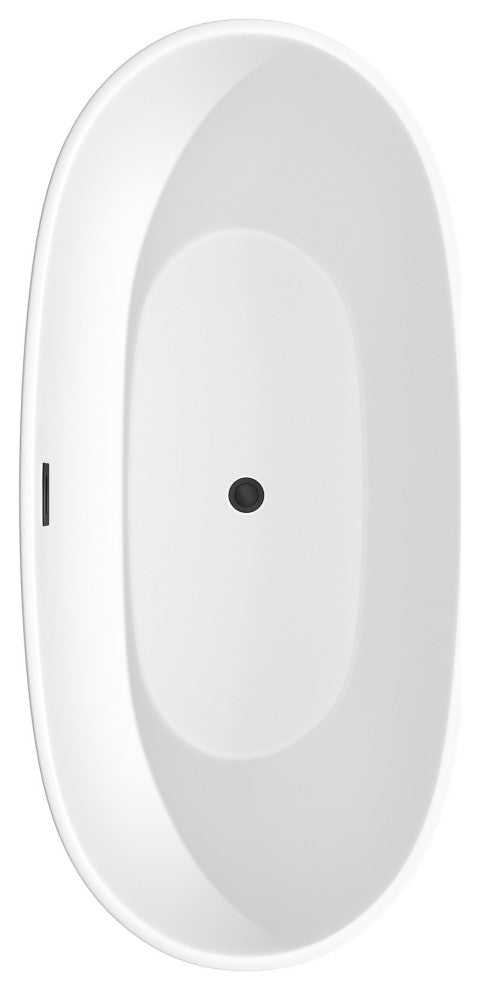 Juno 67" Freestanding Matte White Bathtub, Matte Black Drain and Overflow Trim