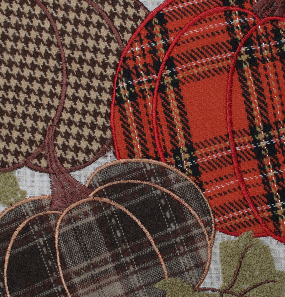 Harvest Plaid Pumpkins Applique Throw Pillow Multicolored