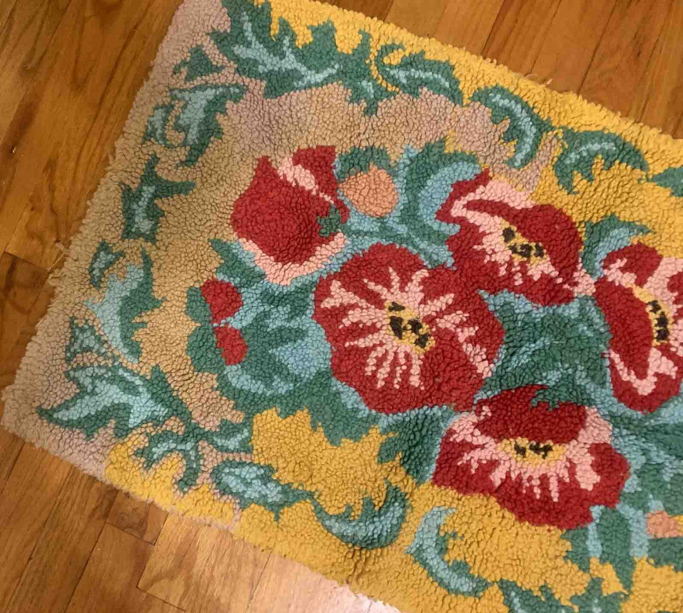 Handmade Vintage American Hooked Rug, 1.11'x2.10', 61cmx91cm 1960s