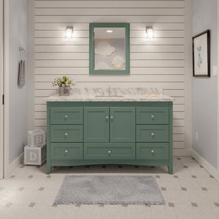 Abbey 60" Bath Vanity, Base: Sage Green, Top: Carrara Marble, Single Vanity