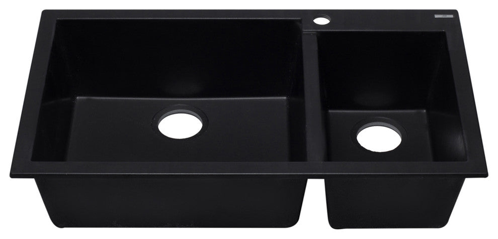 ALFI AB3319DI-BLA Black 34" Double Bowl Drop In Granite Composite Kitchen Sink