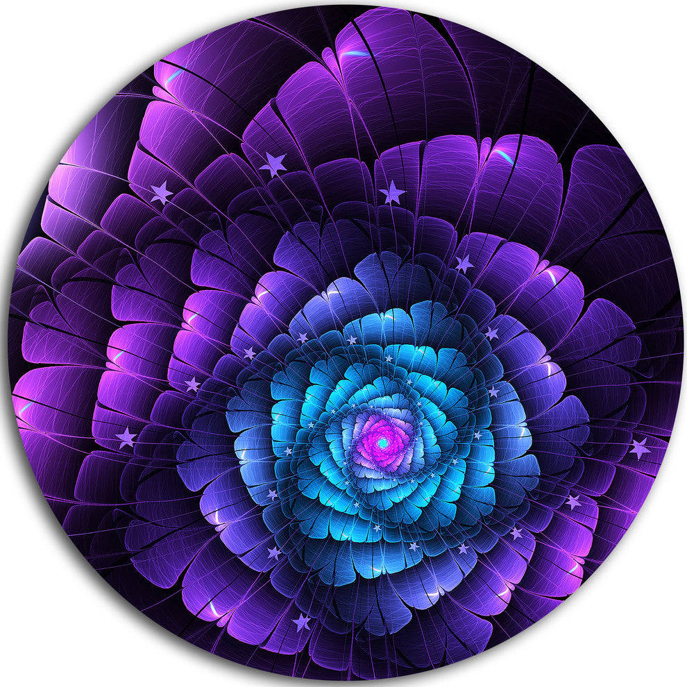 Purple Fractal Flower In Dark, Floral Abstract Disc Metal Wall Art, 23"