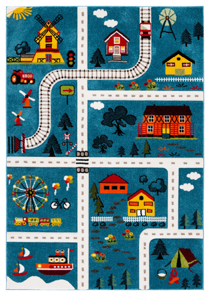 Safavieh Carousel Kids Collection CRK197M Rug, Blue/Beige, 5'3" X 7'6"