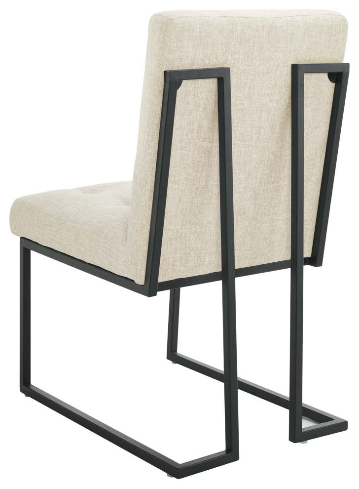Side Dining Chair, Set of 2, Fabric, Metal, Black Beige, Cafe Bistro Restaurant