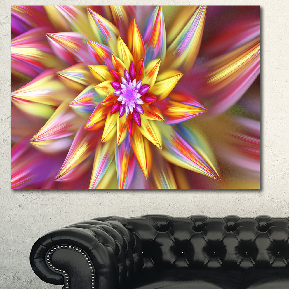 Large Multi Color Alien Fractal Flower, Large Floral Canvas Art Print, 60x40