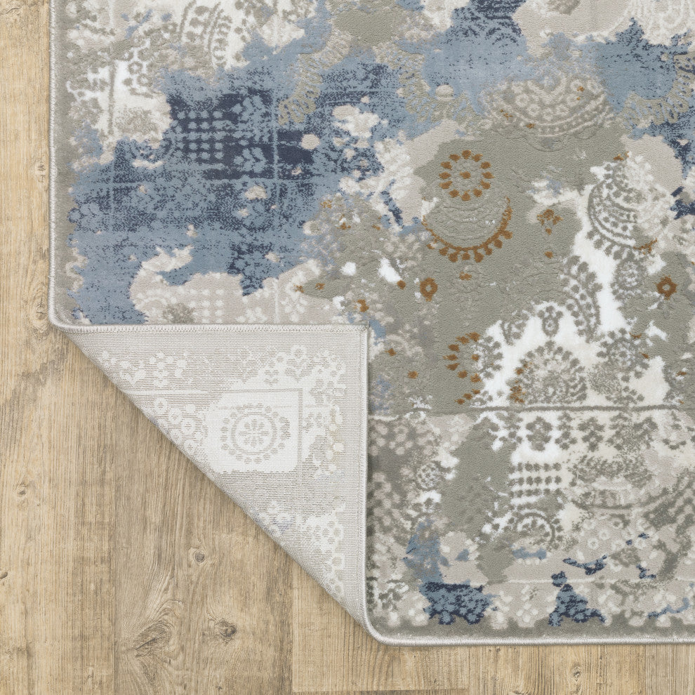 Emery Hidden Abstract Grey/Blue Indoor Area Rug, 2'3" x 7'6"