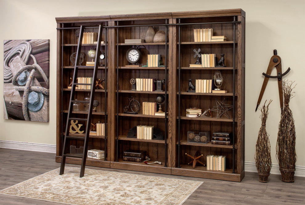 Avondale 8' Tall 2 Bookcases Wall With Ladder Storage