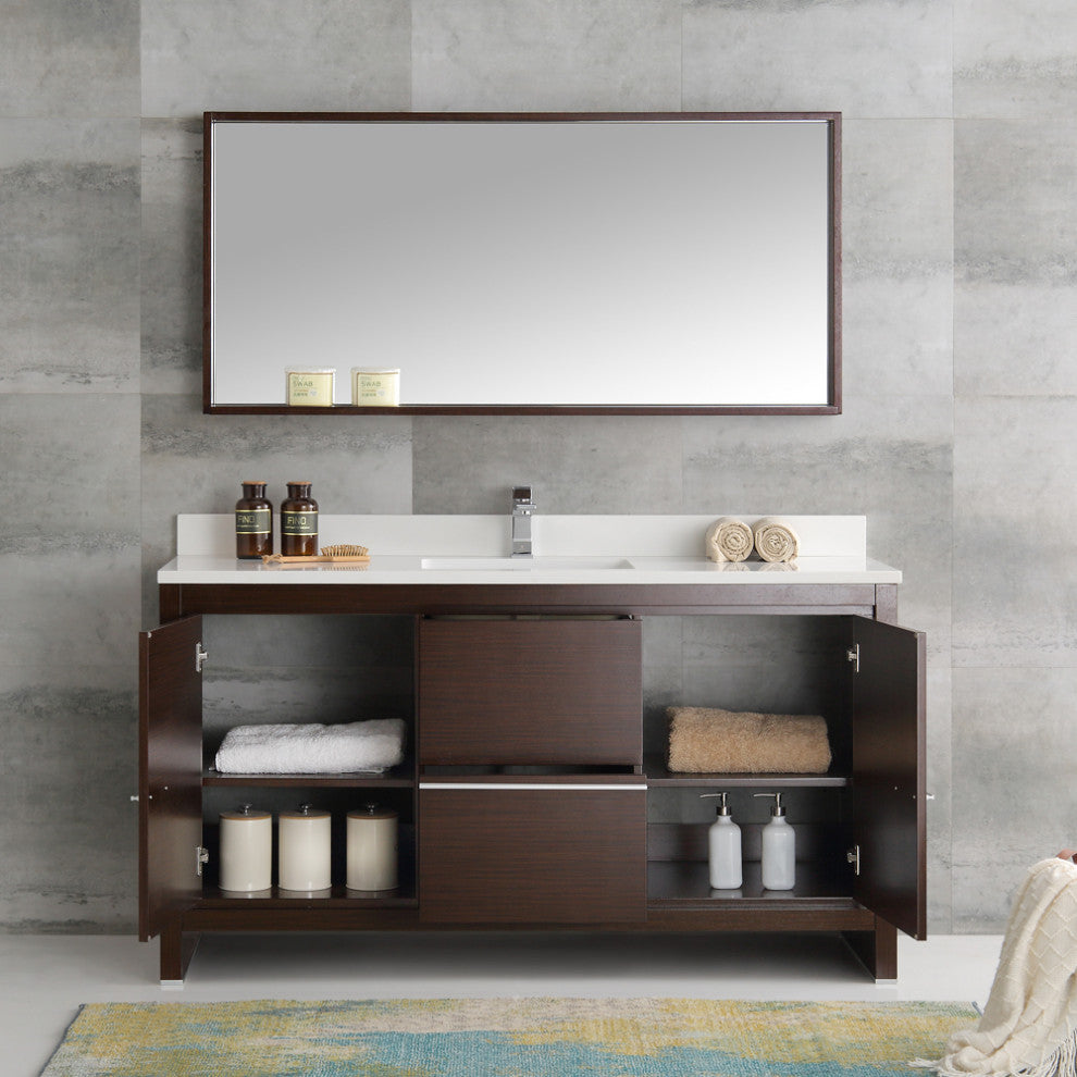 Fresca Allier 60" Wenge Brown Modern Single Sink Bathroom Vanity With Mirror